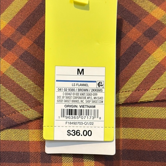 All in Motion Medium Snap Button Down Shirt Casual Yellow Brown Plaid - Picture 4 of 5
